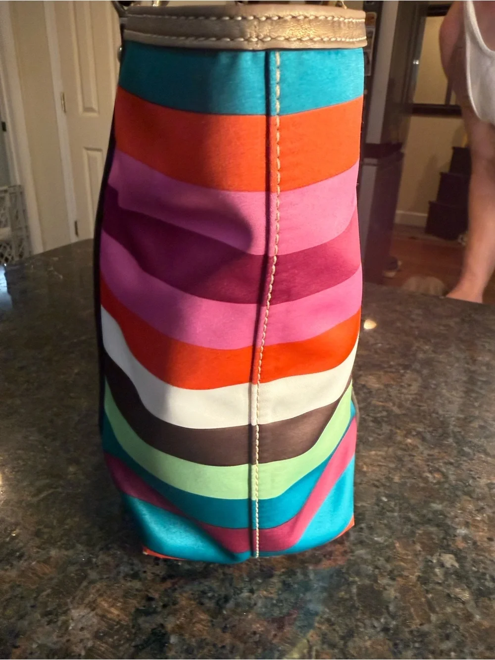 Coach Small Legacy Stripe Tote with Metallic Bronze Trim